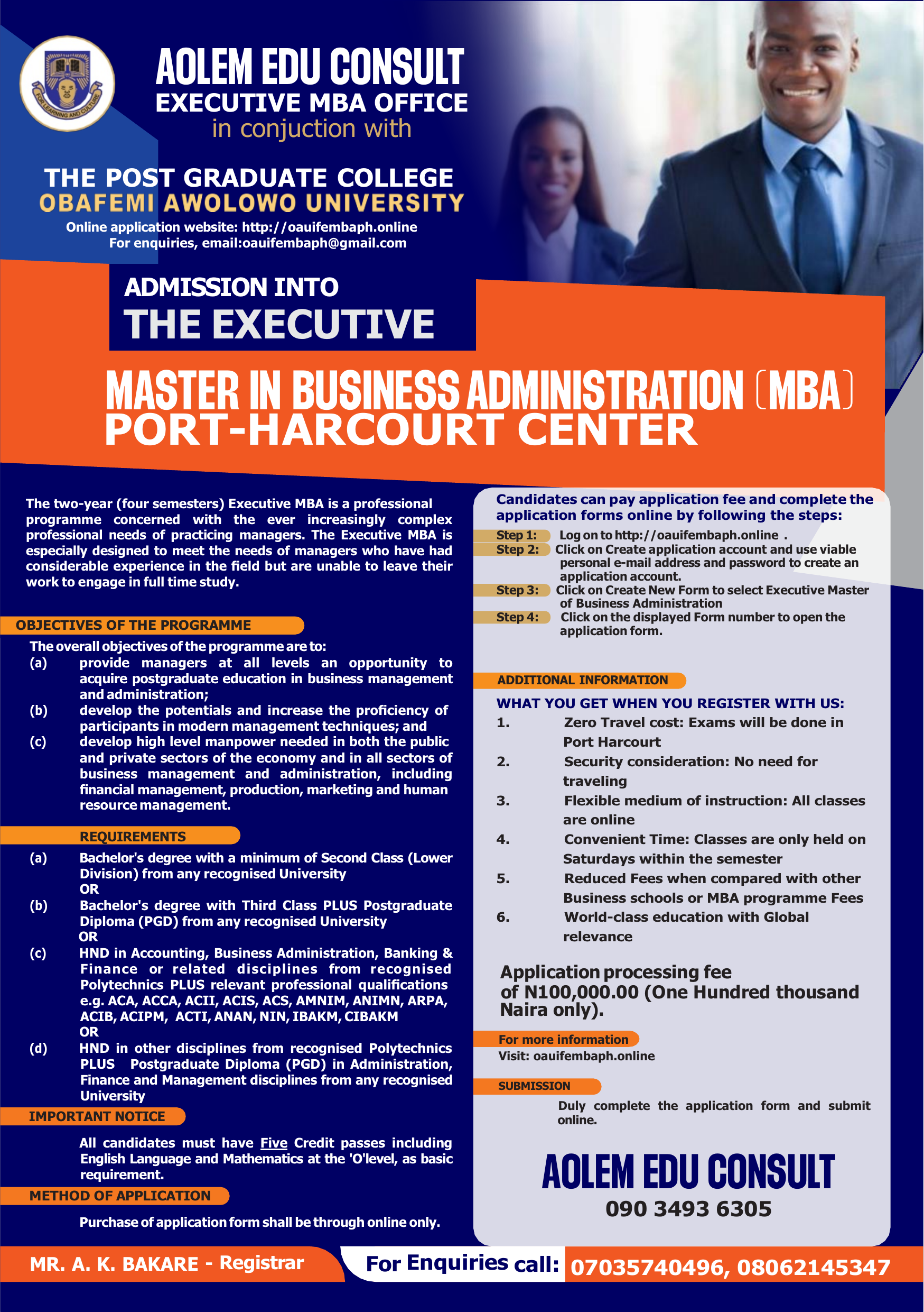 AOLEM Edu Consult Executive MBA Admission Flyer